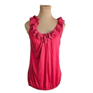 Ted Baker Ruffled Pink Sleeveless Tank W/ Silk Trim Sz 2